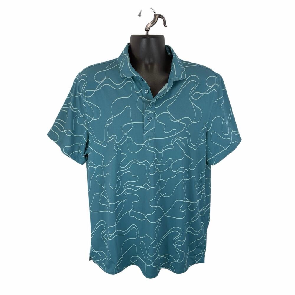 G/Fore Golf Polo Teal Size XL Geometric Print Performance Fabric